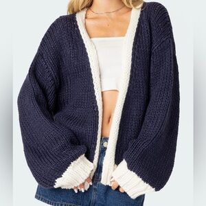 Edikted navy and white chunky sweater
